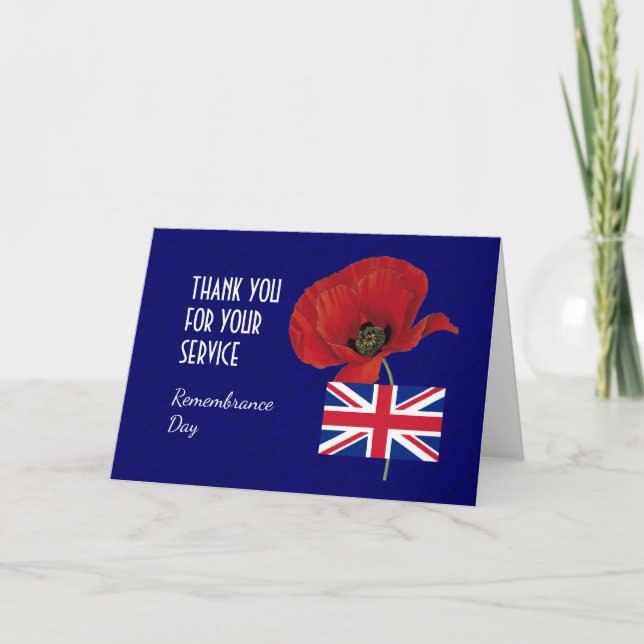 Poppy | UK Veterans | Union Jack | REMEMBRANCE DAY Thank You Card (Front)