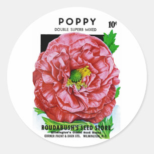 Poppy Vintage Seed Packet Classic Round Sticker