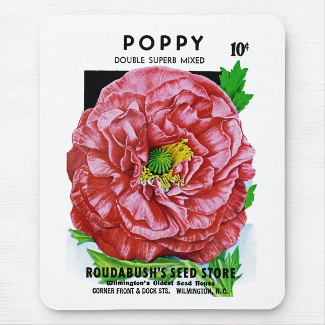 Poppy Vintage Seed Packet Mouse Mat (Front)