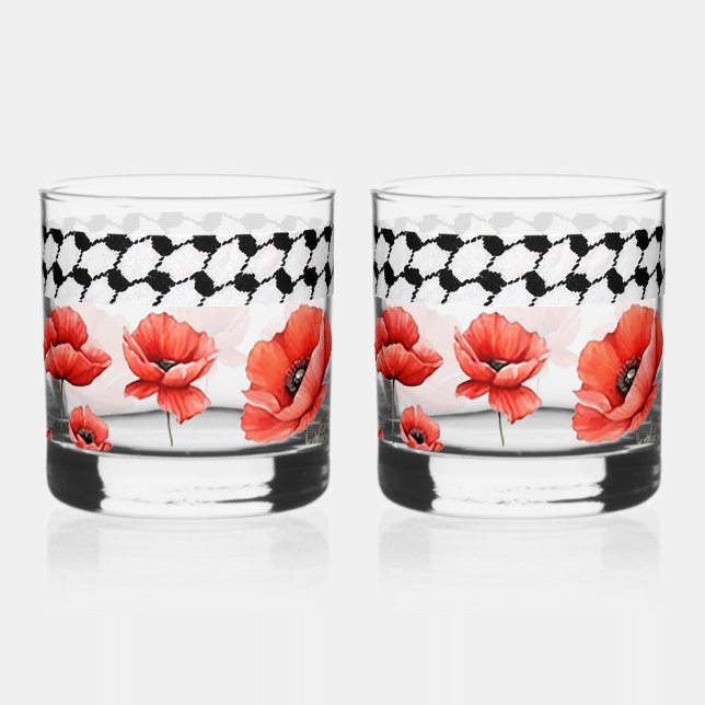 Poppy w/Palestinian Hattah Whiskey Glass Set (Front)
