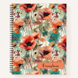 Poppy Watercolor Floral Spiral Notebook
