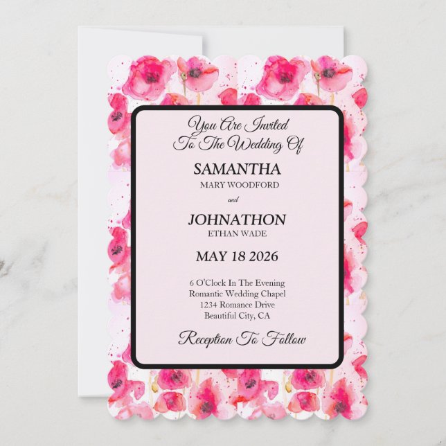 Poppy Watercolor Flower Floral Wedding Invitation (Front)