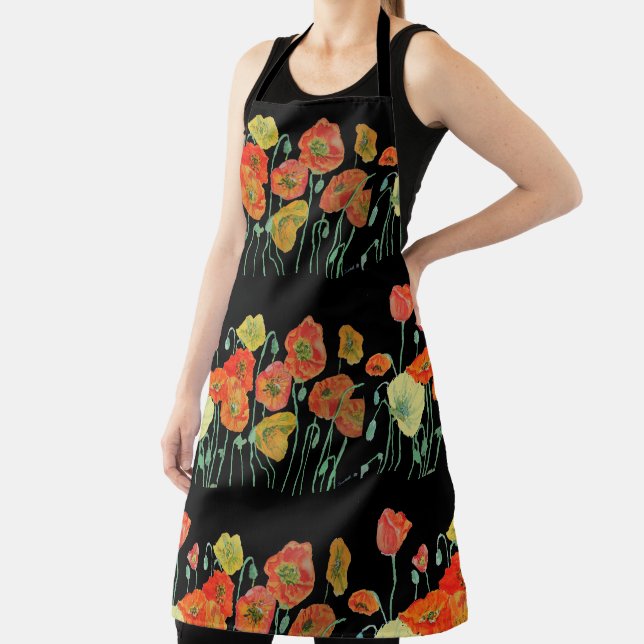 Poppy Watercolor Poppies Flower floral art Apron (Insitu)