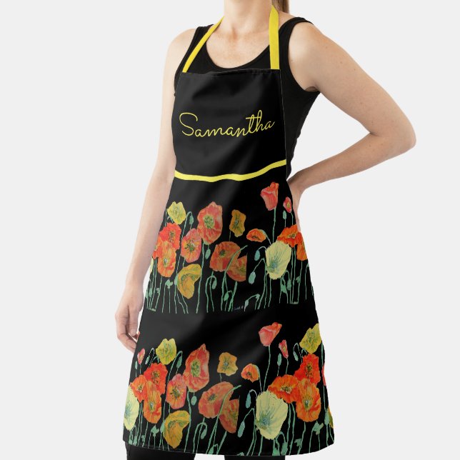 Poppy Watercolor Poppies Flower floral art Apron (Insitu)