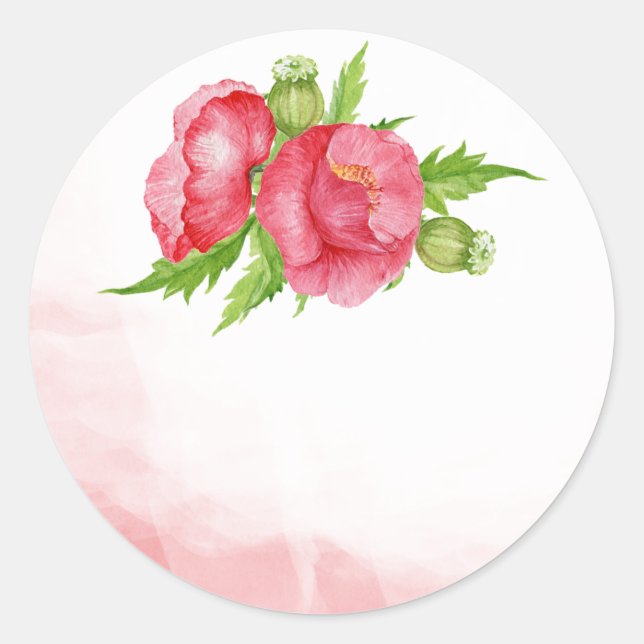 Poppy Watercolor Wedding Favour Stickers (Front)