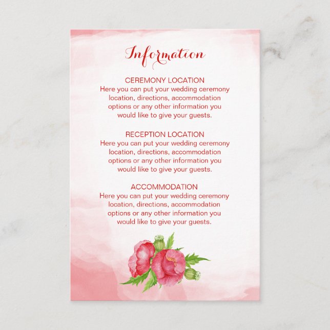 Poppy Watercolor Wedding Information Cards (Front)