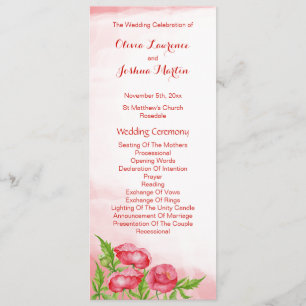 Poppy Watercolor Wedding Programs Programme