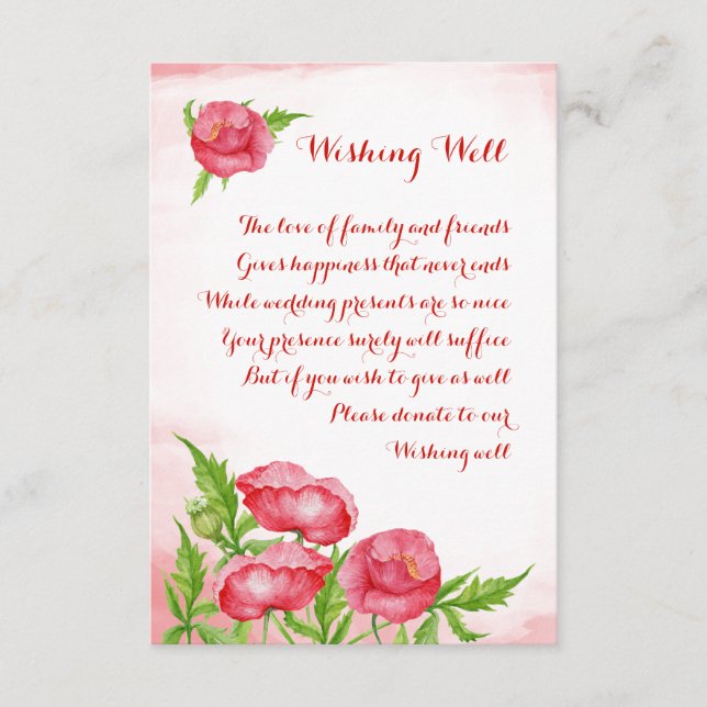 Poppy Watercolor Wedding Wishing Well Cards (Front)