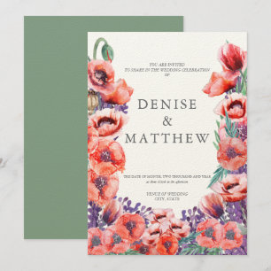 Poppy Wedding Invitation with Basil Back