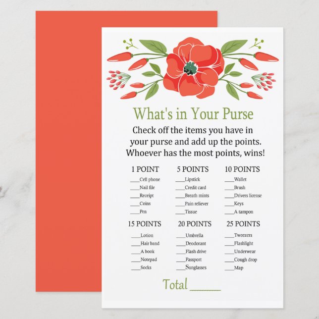 Poppy What's in your purse game (Front/Back)