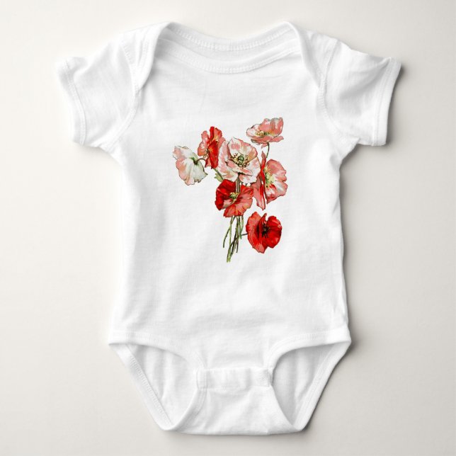 Poppy wild flower monogram baby bodysuit (Front)
