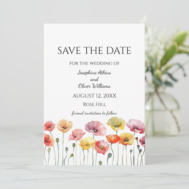 Poppy Wild Flowers Wedding  Save The Date (Standing Front)