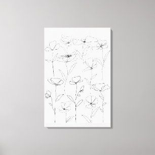 Poppy Wildflower Black and White Minimal Floral Canvas Print