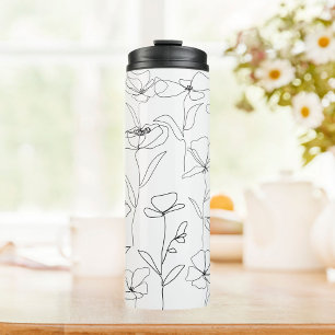 Poppy Wildflower Black and White Minimal Floral Thermal Tumbler