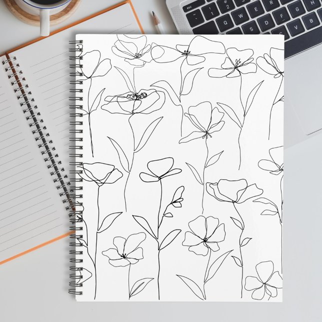 Poppy Wildflower Black and White Minimalist Floral Planner (In situ)