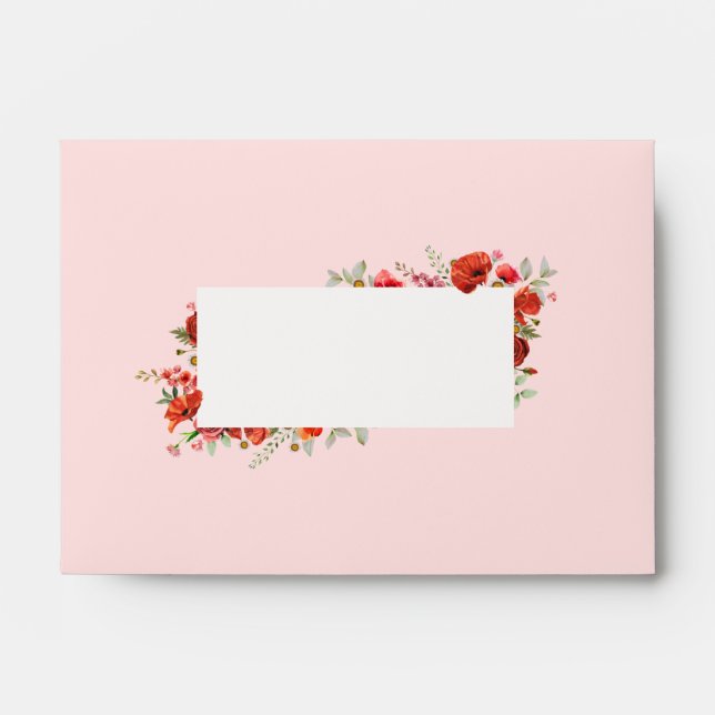 Poppy Wildflower Floral Pink Wedding Envelope (Front)