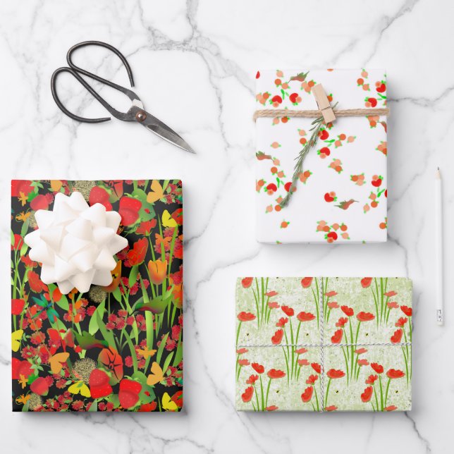 Poppy Wildflower Garden Assorted Gift Wrap (Front)