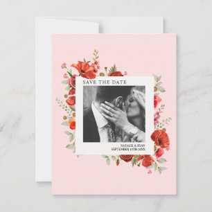 Poppy Wildflowers Pink Wedding Photo Save The Date
