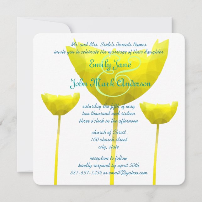 Poppy Yellow elegance Wedding  Invitation (Front)