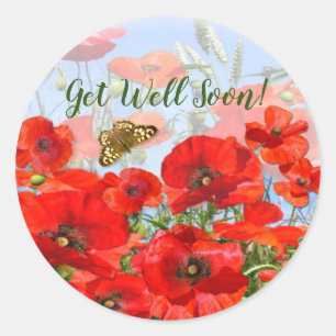 Poppyfield and Butterfly Classic Round Sticker