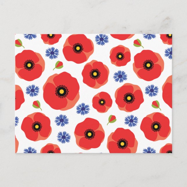 Poppys And Cornflowers Pattern Postcard (Front)