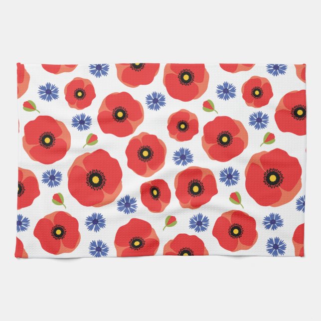 Poppys And Cornflowers Pattern Tea Towel (Horizontal)