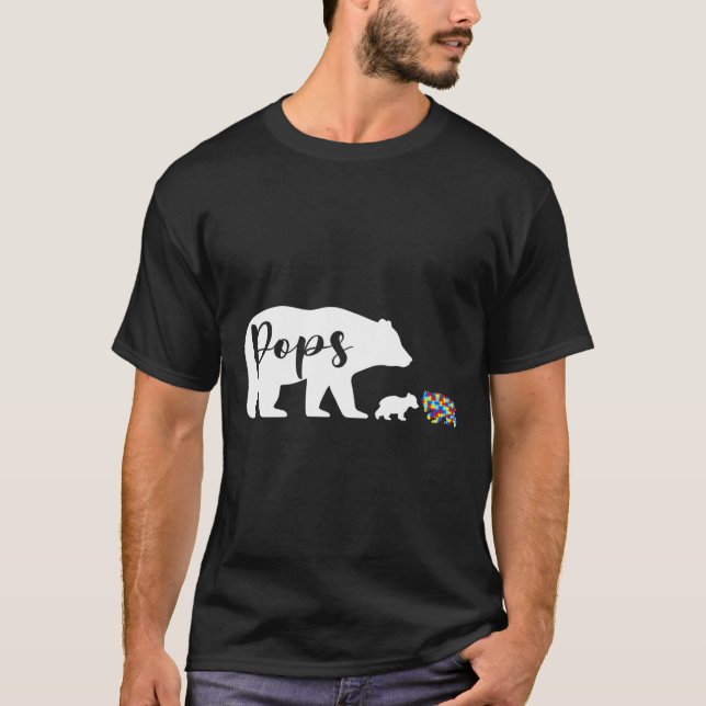 Pops Bear Autism Awareness Love Support Family Aut T-Shirt (Front)