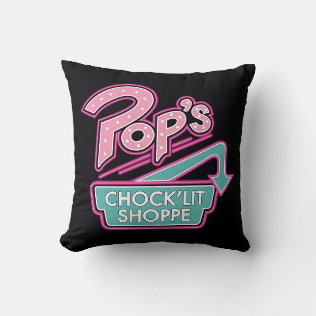 Pop's Chock'Lit Shoppe Pink Logo Cushion (Front)