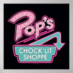 Pop's Chock'Lit Shoppe Pink Logo Poster<br><div class="desc">Riverdale | Pop's Chock'Lit Shoppe logo in pink and blue.</div>