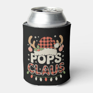 Pops Claus Christmas Lights Red Buffalo Plaid Xmas Can Cooler