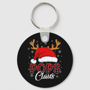 Pops Claus Santa Hat Reindeer Red Plaid Matching F Key Ring