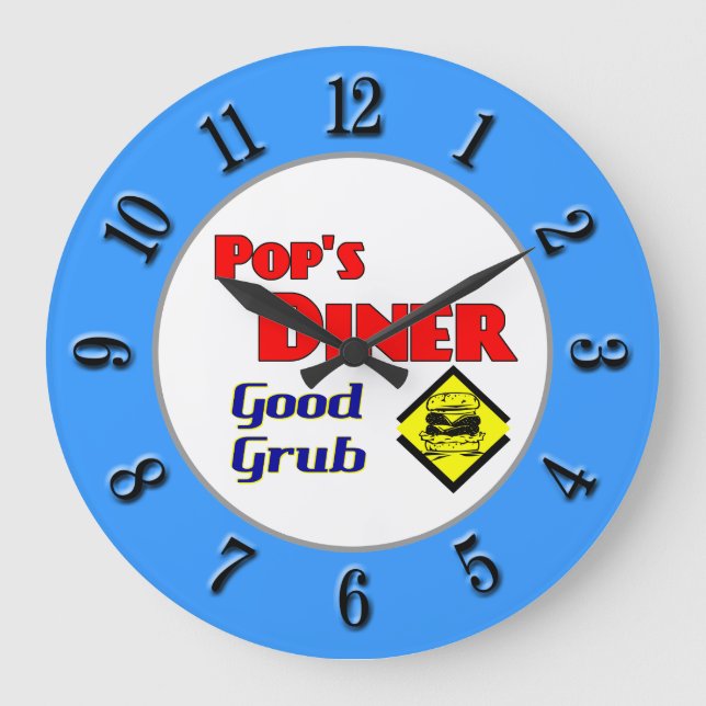 Pop's Diner Retro Red Blue Kitchen Clock (Front)