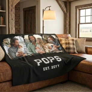 Pops Est Year 3 Photo Keepsake Varsity Original Fleece Blanket