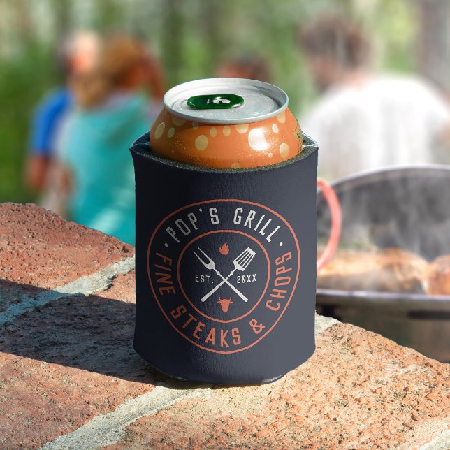 Pop's Grill Personalised Year Established Can Cooler (Creator Uploaded)