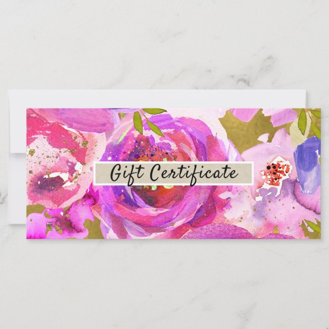 Pops Of Pink Purple Gold Floral Gift Certificate (Front)
