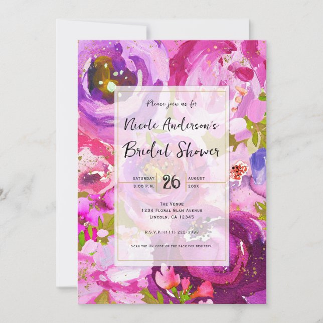 Pops of Pink & Purple Vibrant Floral Bridal Shower Invitation (Front)