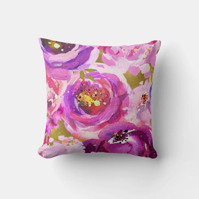 Pops of Pink & Purple Vibrant Floral  Cushion (Front)
