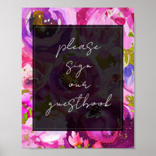 Pops of Pink Purple Vibrant Floral Guestbook Sign