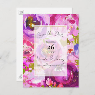Pops of Pink & Purple Vibrant Floral Save the Date Announcement Postcard