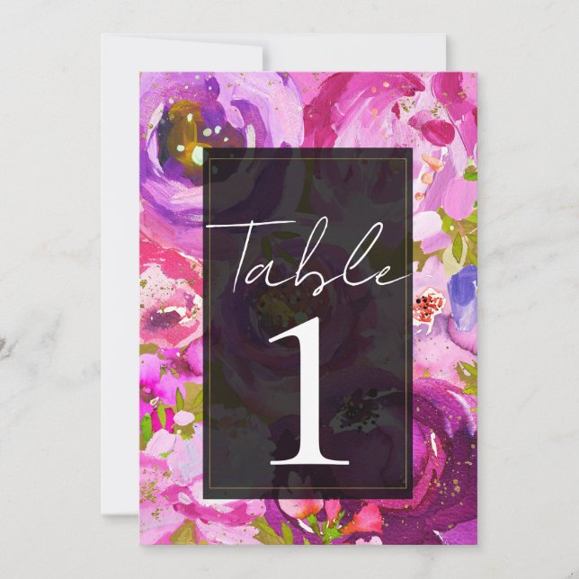 Pops of Pink & Purple Vibrant Floral Table Number (Front)