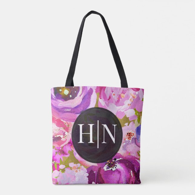 Pops of Pink & Purple Vibrant Floral  Tote Bag (Back)
