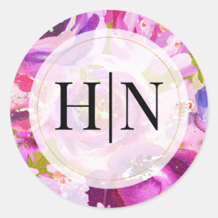 Pops of Pink & Purple Vibrant Floral Wedding Classic Round Sticker
