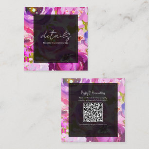 Pops of Pink Purple Vibrant Floral Wedding Details Square Business Card