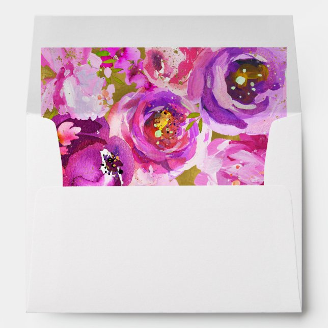Pops of Pink & Purple Vibrant Floral Wedding Envelope (Back (Bottom))