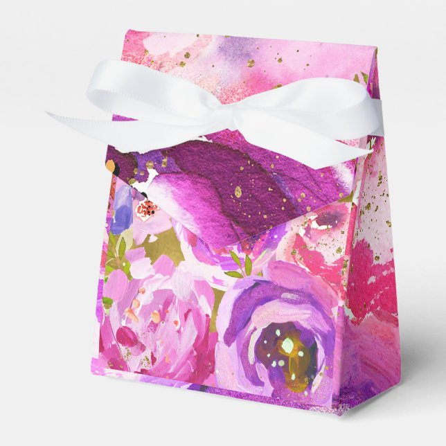 Pops of Pink & Purple Vibrant Floral Wedding Favour Box (Front Side)