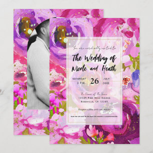 Pops of Pink & Purple Vibrant Floral Wedding Invitation