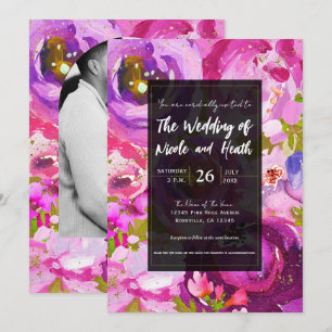 Pops of Pink & Purple Vibrant Floral Wedding Invitation