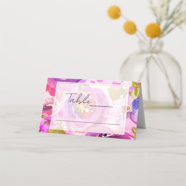 Pops of Pink & Purple Vibrant Floral Wedding Name Place Card (Front)
