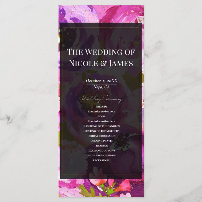 Pops of Pink Purple Vibrant Floral Wedding Program Programme (Front)