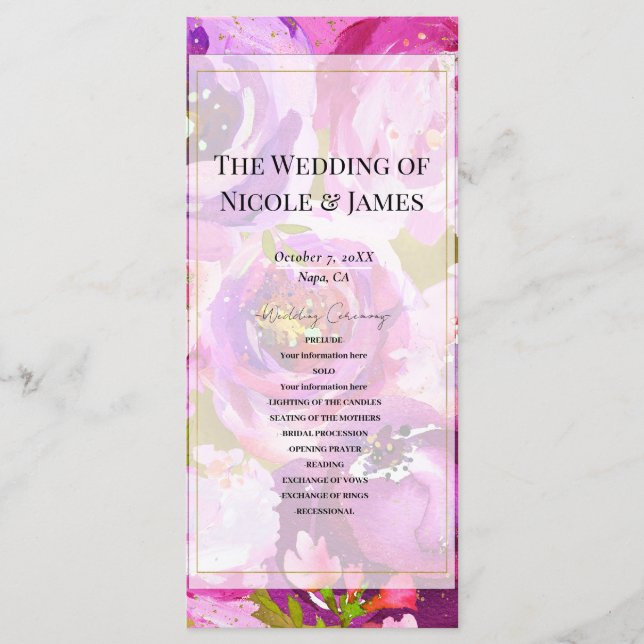 Pops of Pink Purple Vibrant Floral Wedding Program Programme (Front)